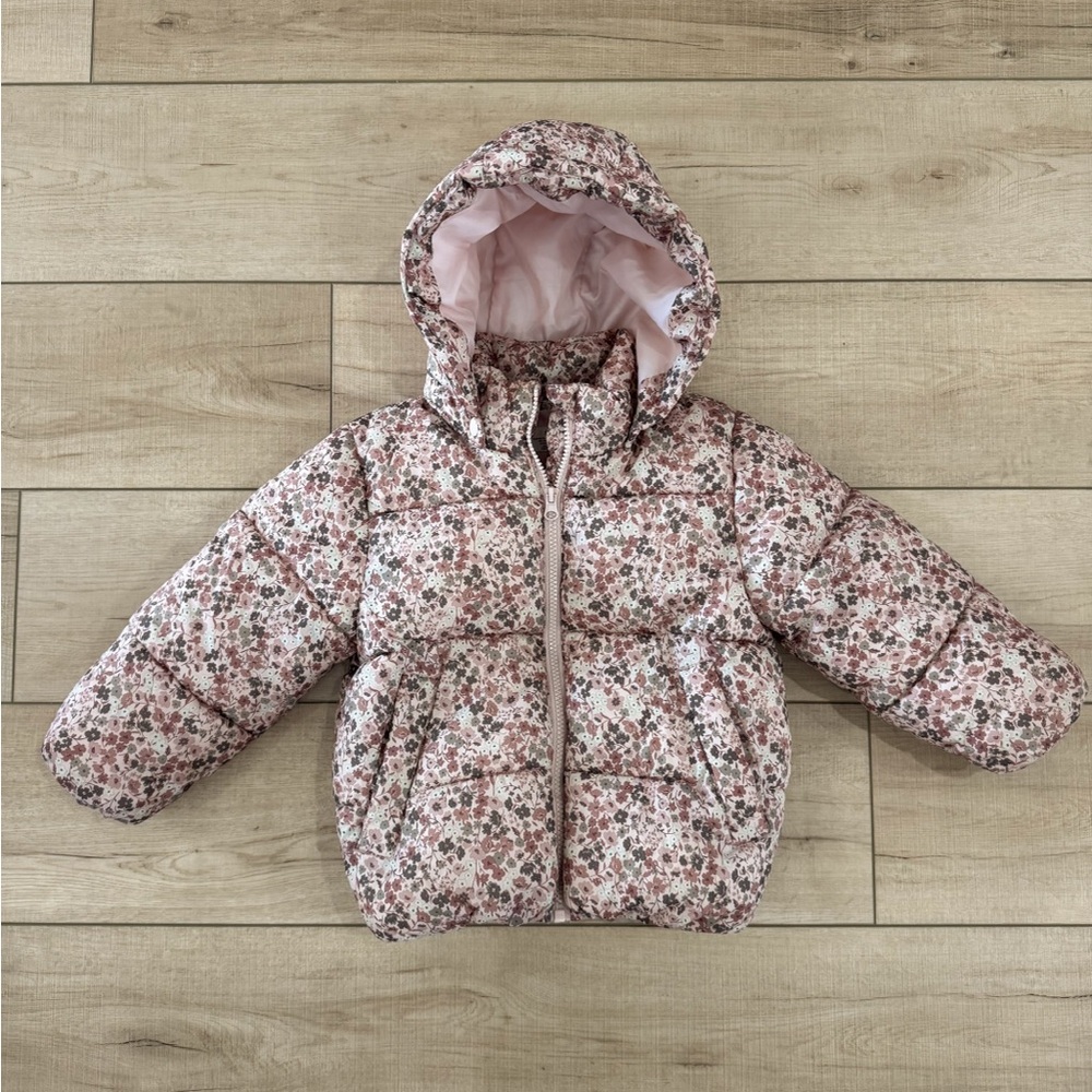 H&M Toddler Floral Pink Puffer Jacket - Size 3/4T
